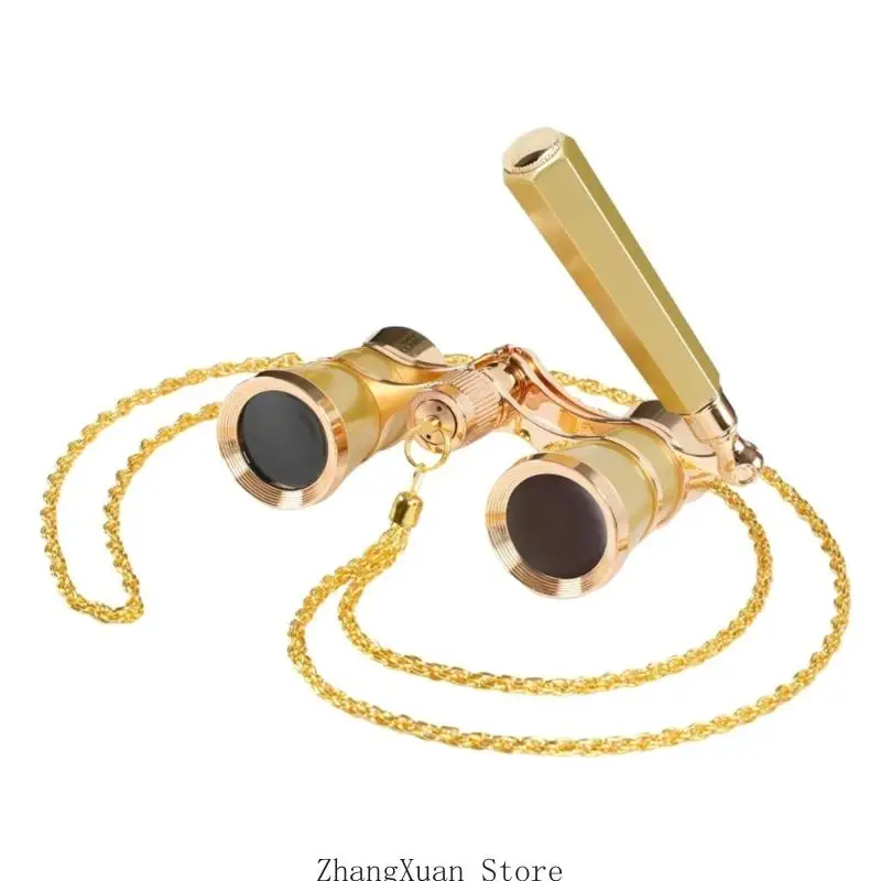3X25 Antique Operas Binocular Aluminum Alloy Glasses Adjustable Handle And Chain 3XUF