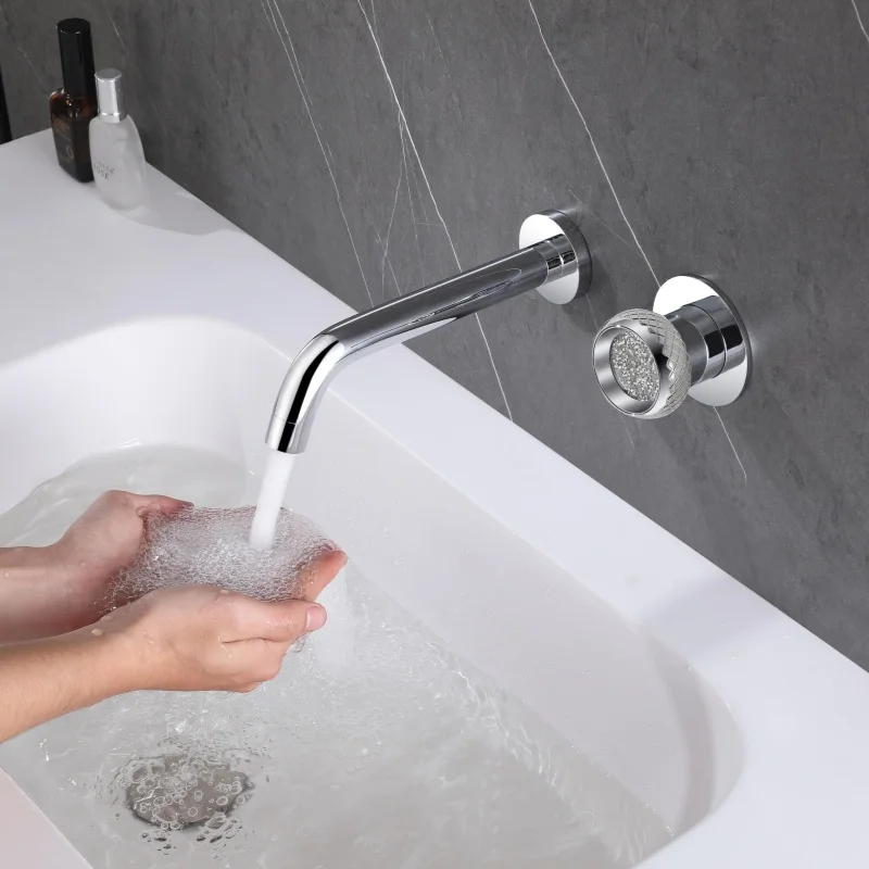 Modern Wall-Mounted Bathroom Basin Faucet Chrome Finish with Aerator - Single Handle Mixer Tap for Sink
