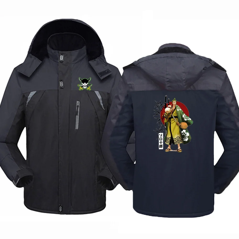 2024 New Japanese Anime Roronoa ZoroHooded Clothes Men Cotton Padded Jacket Loose Multi Pocket Thickened Windbreakers Comfort