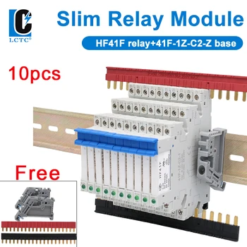 10pcs Din rail relay HF 41F slim relays with LED 6A DIN rail mount 41F-5-ZS 41F-12-ZS 41F-24-ZS 5V/12V/24V relay