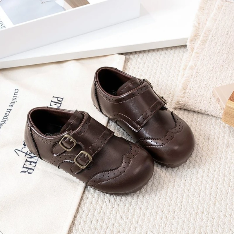 Vintage Mädchen Lederschuhe 2026 Neue Herbst-Kleinkinder Britischer Stil Doppelschnallen-Brogue-Oxfords Kinder Weichsohlen-Schulschuhe – Detail 6