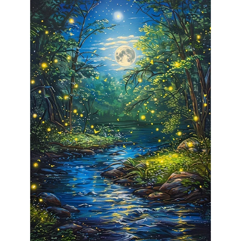 EverShine Diamant-Stickerei, Flusslandschaft, DIY 5D, voller Bohrer, Mosaik, Mond, Diamant-Kunst, Malerei-Set, Baumlandschaft, handgefertigtes Geschenk