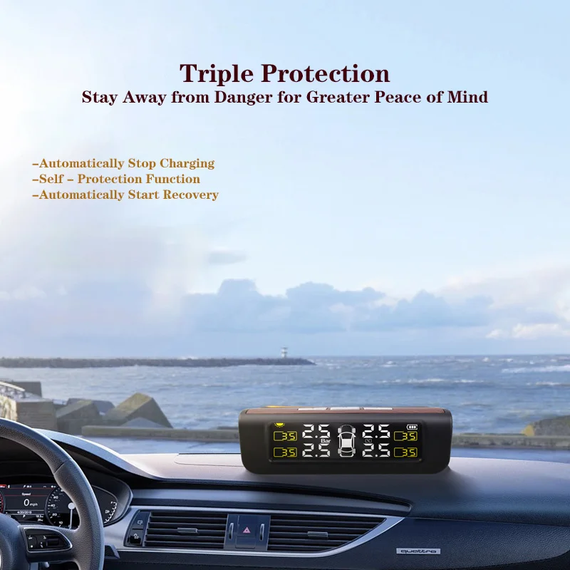 نظام مراقبة ضغط الإطارات الذكي TPMS للسيارات بالطاقة الشمسية، 4 أجهزة استشعار لوقوف السيارات، أجهزة استشعار درجة حرارة السيارات، ألوان رقمية #2