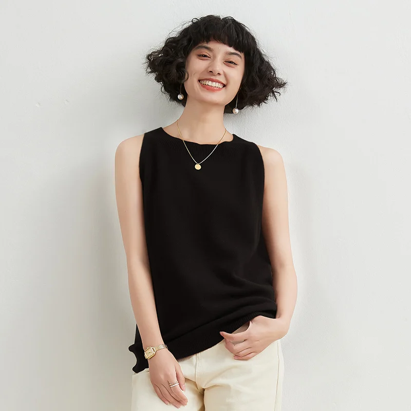 Women's Cashmere Neck Sling Vest, Short Knit Bottoming Shirt, Slim Vest, 99.99% of the Clothes Can Be Used with 100 Cashmere