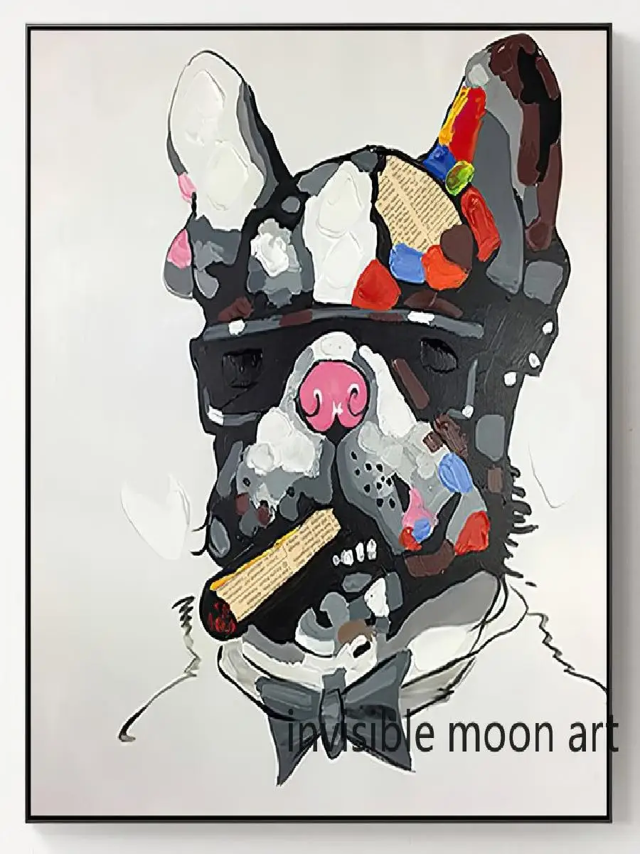 Abstract Graffiti French Bulldog Smoking Cigar Art Poster  Canvas Painting Wall Prints  Modern Room Home Decor