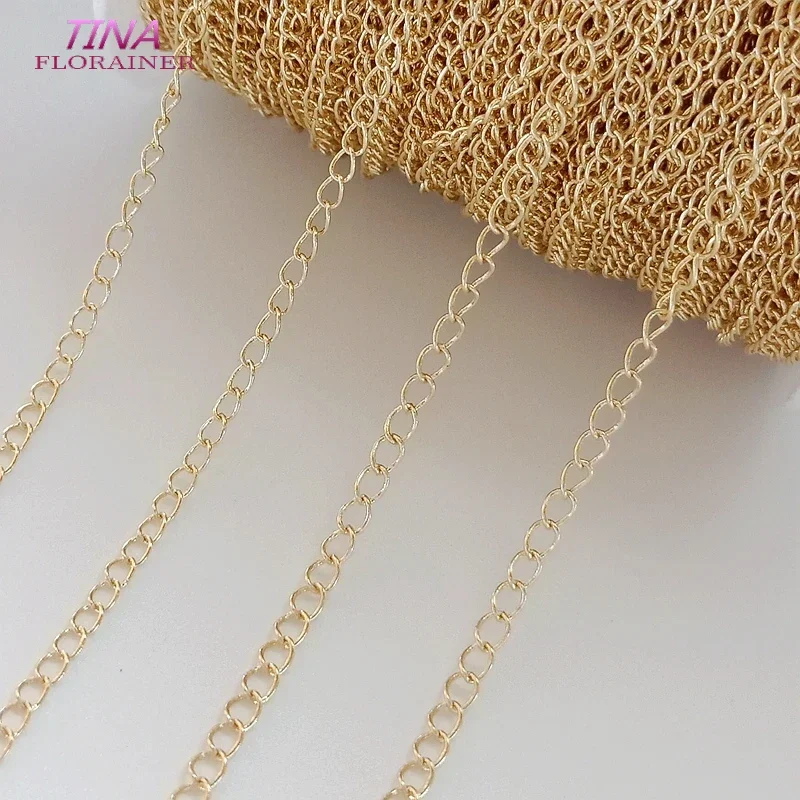 2 meters 14K Gold Color Plated Copper Necklace Extended Chain Link Chains Jewelry Accessories