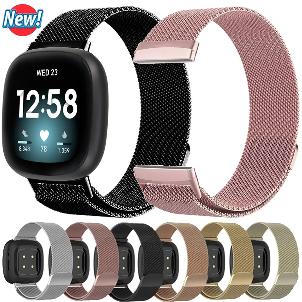 حزام معدني ميلانيزي لساعة Fitbit Versa 4/Versa 3 الرسمية المصنوعة من الفولاذ المقاوم للصدأ سوار معصم مغناطيسي لـ Fitbit Sense 2-1 Band