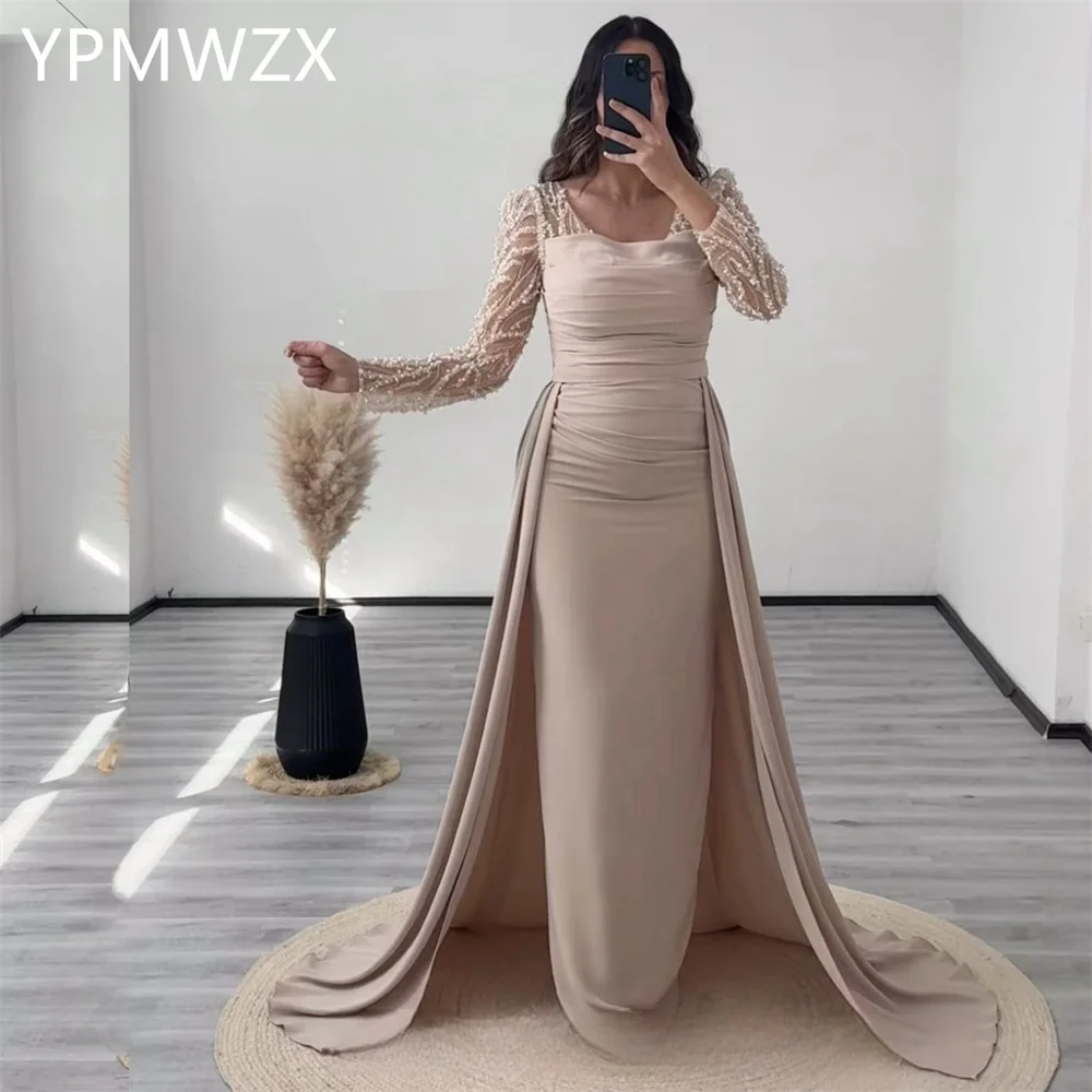 Customized Evening Dress Women Party Occasion Formal YPMWZX Scoop Neckline Column Floor Length Skirts Bespoke  Dresses P