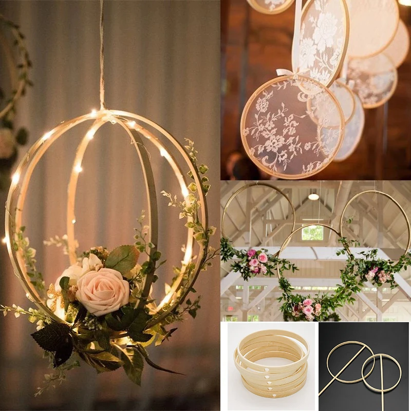 Ring Round Embroidery Hoop Decorative Bamboo Circle Wooden Frame Floral Wreath Dreamcatcher Wedding Decor DIY Craft Sewing Tool