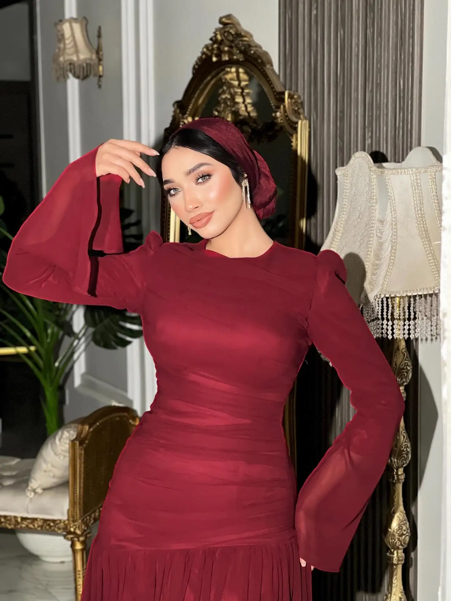 Vestido de fiesta elegante con cuello redondo para mujer, medalla personalizada, gasa plisada, largo hasta el suelo, vestido de noche para fiesta, vestidos para ocasiones especiales