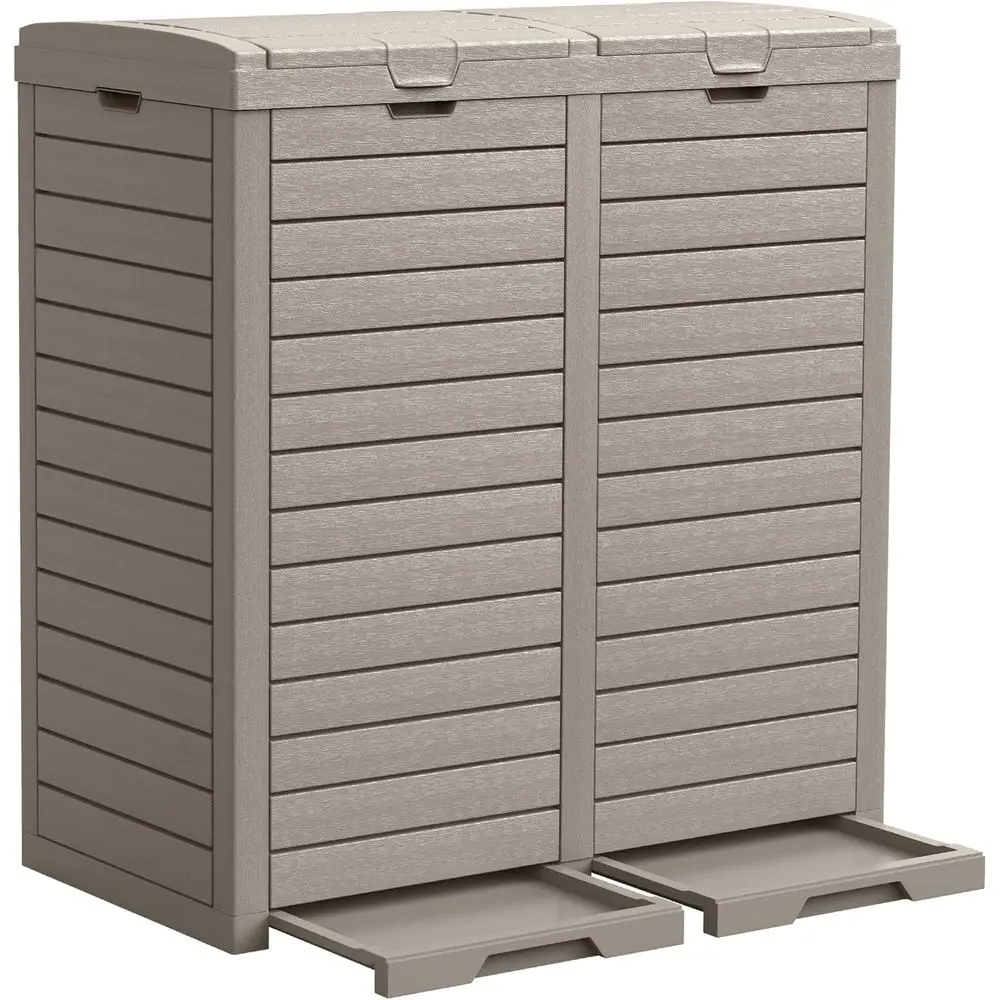 Contenedor de Basura de Resina para Exteriores con Doble Tapa, Bandejas Recolectoras de Agua, Capacidad de 248 Cuartos, para Porche, Patio Trasero, Terraza, Patio, Junto a la Piscina, Fácil Mantenimiento