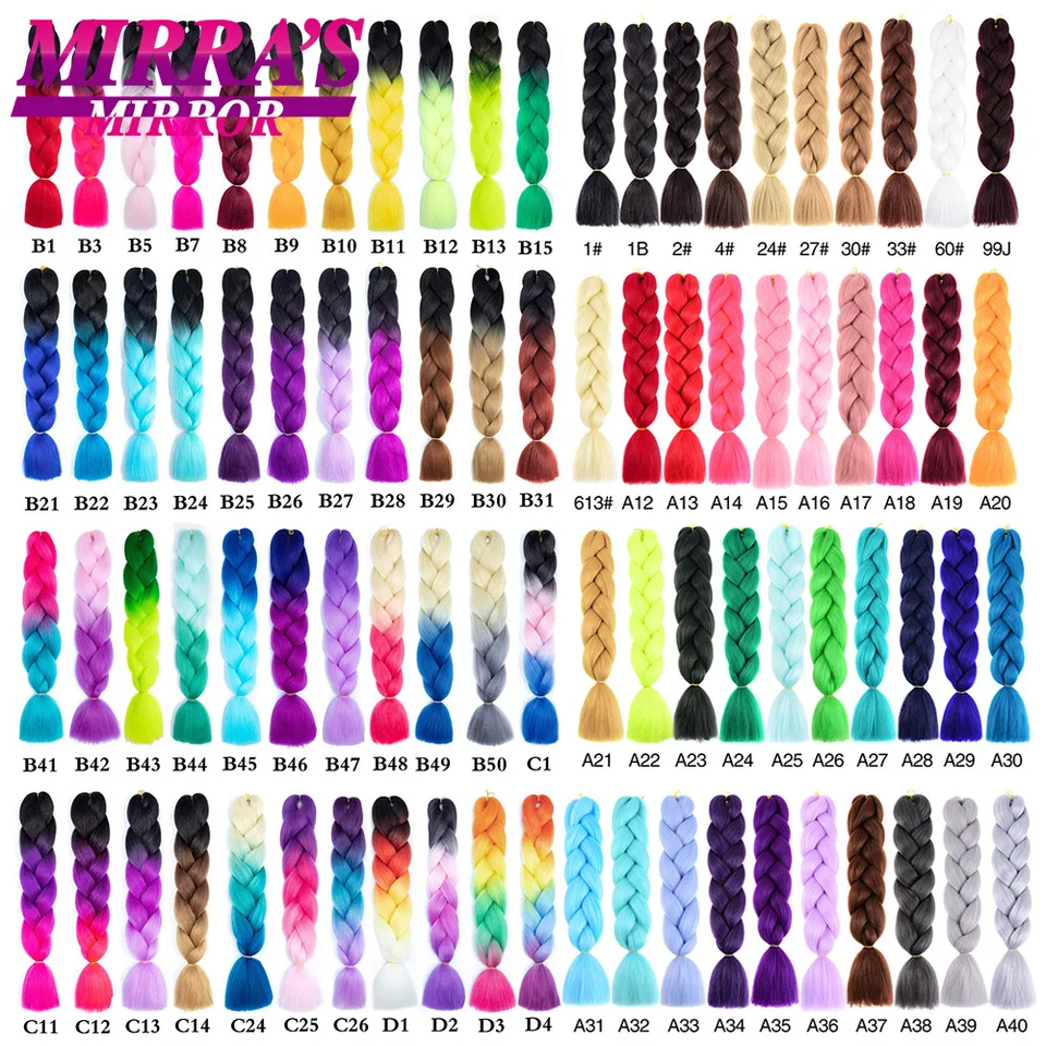 Trenzado para Niñas, Pre-Estirado, Ombre, Jumbo, Sintético, Rojo, Rosa, Azul, Gris, 24 Pulgadas, para Mujeres 6