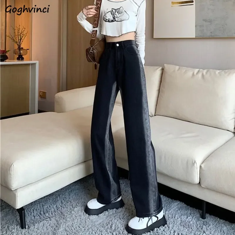 

Jeans Women Vintage Korean Style Spring New Wide Leg Elegant High Waist Temperament Female Ins Baggy Popular Creativity Simple