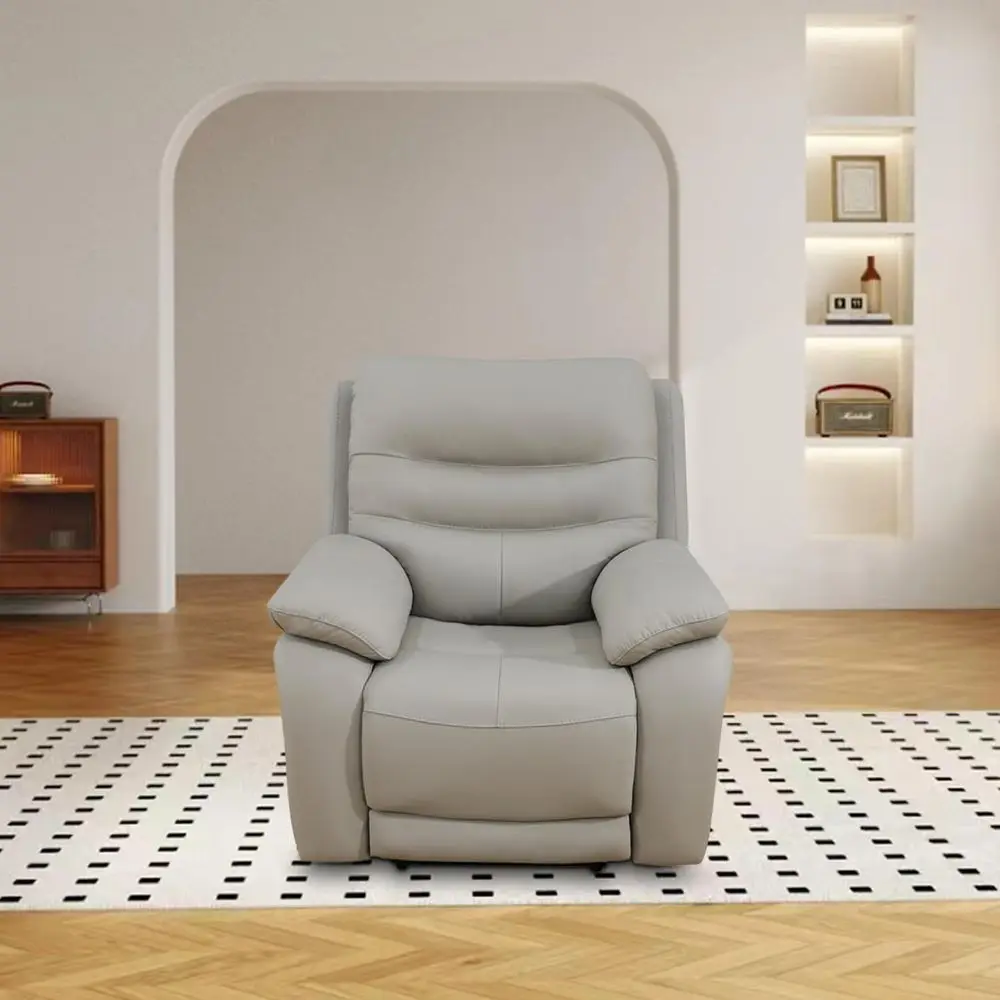 

Light Grey Top Grain Leather Power Recliner, Single Seater with Electric Recline and USB Port for Living Room