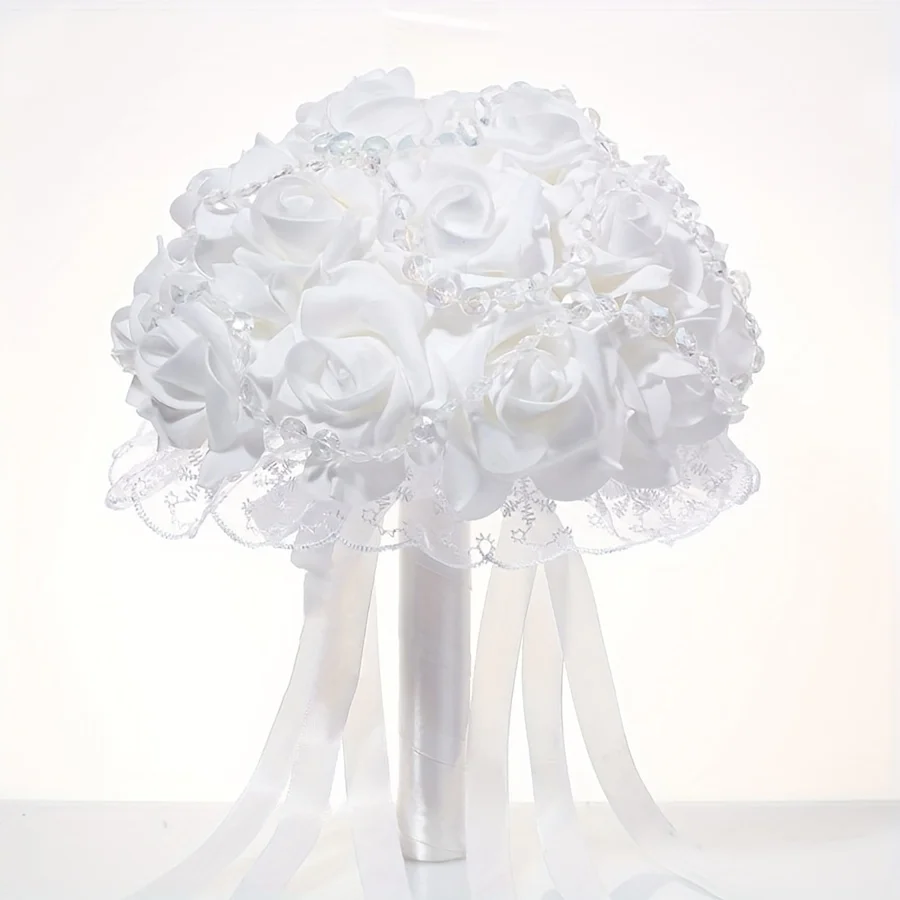 A Western-style Rose and Small Rhinestones Simulate a Bridal Bouquet Held in Hand
