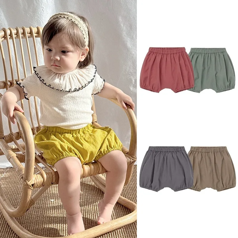 Summer Baby Shorts Boy Girl Pants Cotton Bloomers Baby Shorts Soft Skin-Friendly Costume Solid Color Casual Pants Infant Outfit