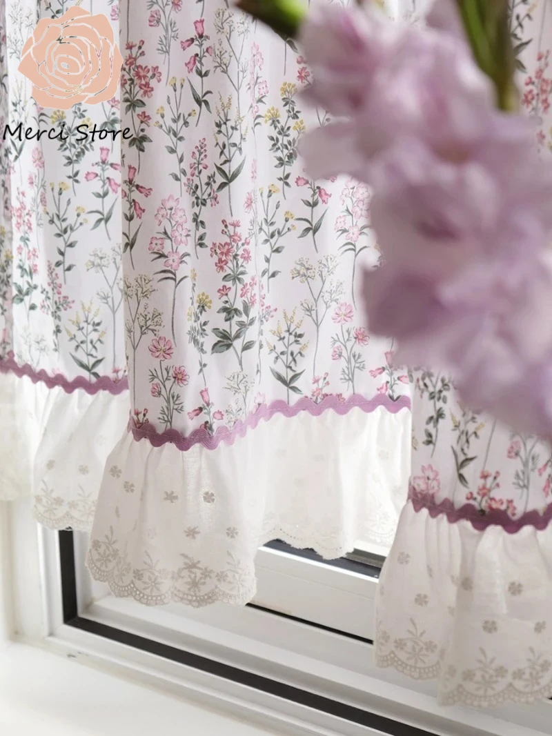 

Romantic French Cafe Style Curtains for Kitchen Half Door Printed Cotton Coffee Partition Custom Made Window Drapes Chenille