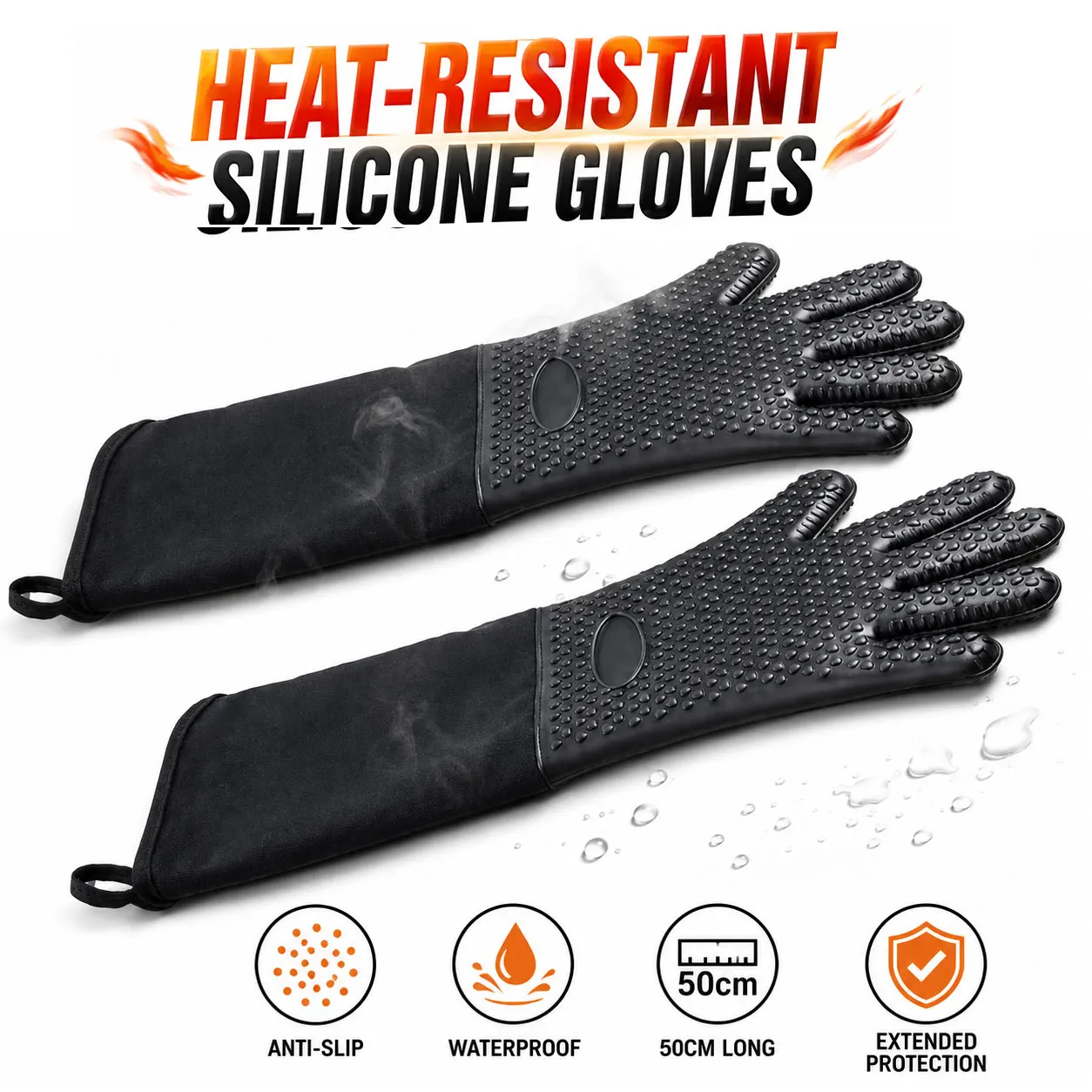 Luvas profissionais extra longas de silicone para forno, luvas com forro acolchoado, duráveis, resistentes ao calor, grelha, ferramentas de cozimento