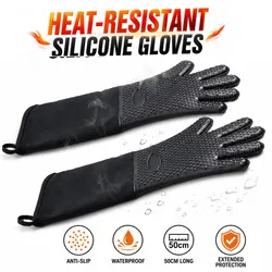 Guanti da forno professionali Extra lunghi in Silicone con fodera trapuntata guanti da forno resistenti al calore durevoli per griglia strumenti di cottura