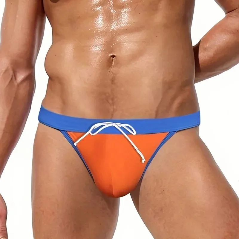 2025 New Men's Triangle Contrasting Color Design Lace-up Drawstring Sports and Casual Beach Swimming Pants E9J729