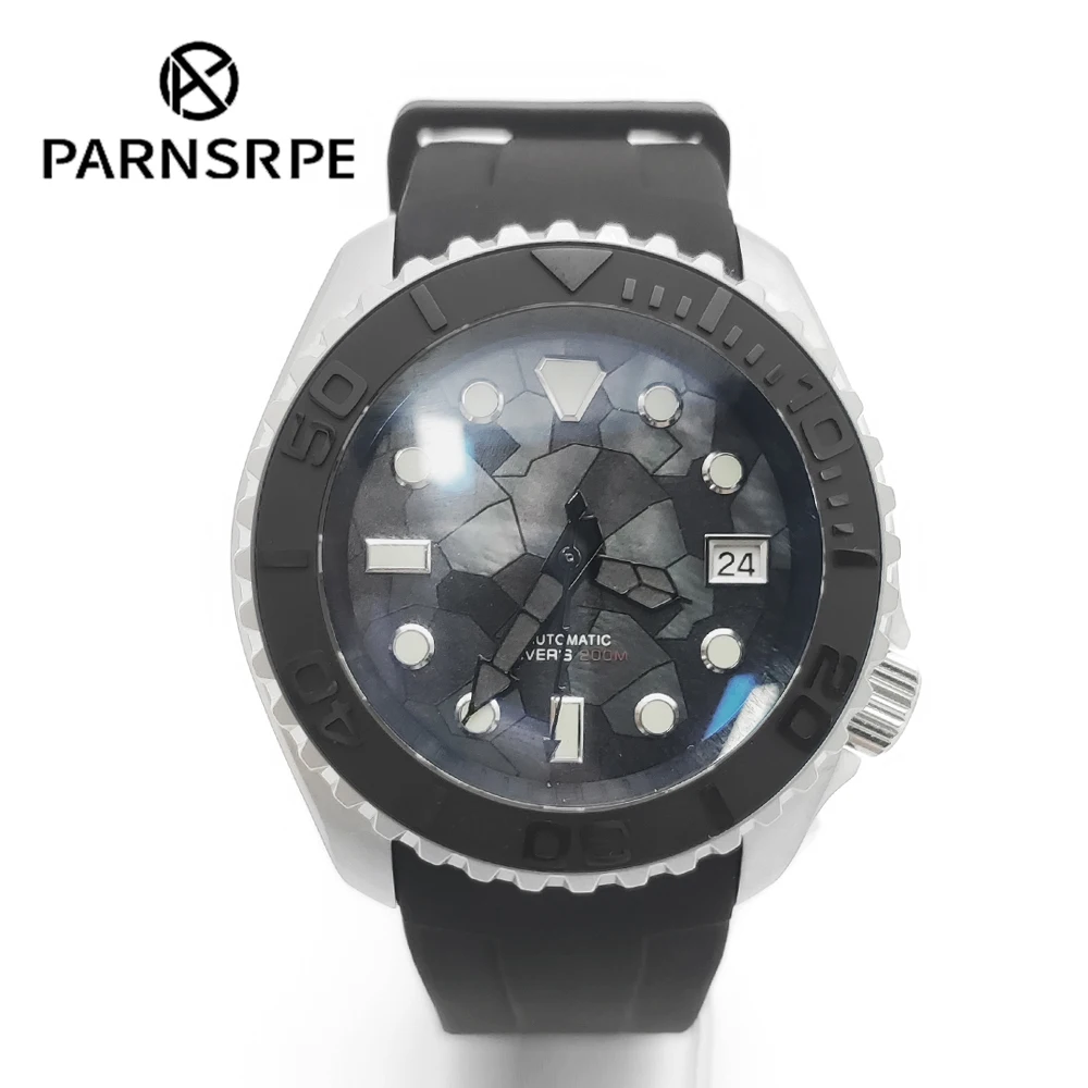 

PARNSRPE мужские часы 42 мм с нестандартным циферблатом, светящиеся водонепроницаемые часы NH35, автоматический механизм, высокопрочный двухслойный утолщенный сапфир