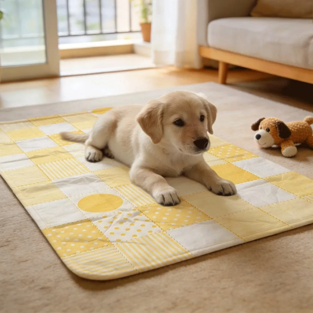 Yellow white patchwork dot stripe Machine Washable Reusable Pet Potty Pads Odor Locking Technology