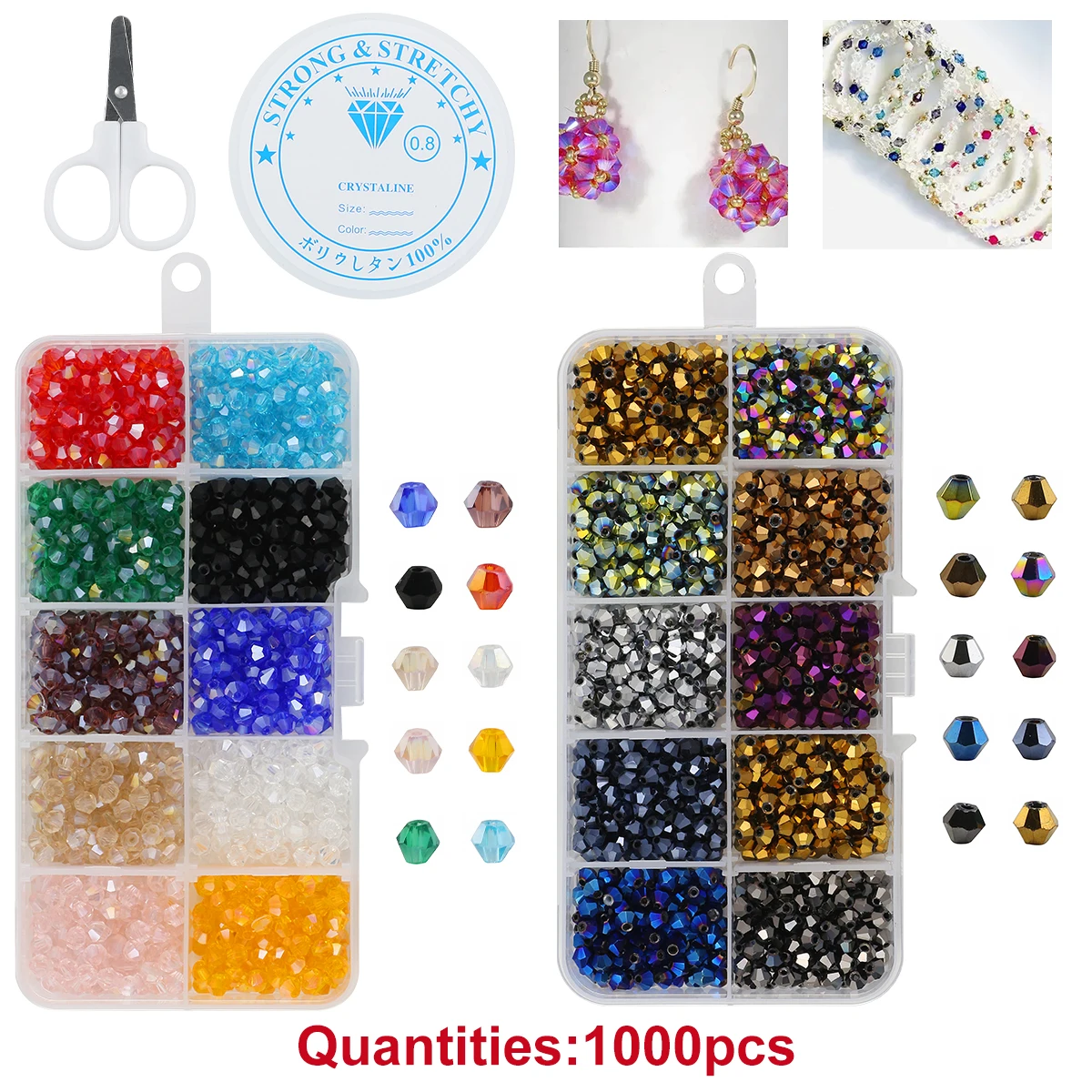 10 Grid Boxed 1000pcs 4mm Austria Bicone Glass Crystal Loose Spacer Beads For DIY Jewelry Making Bracelets Necklaces Accessories