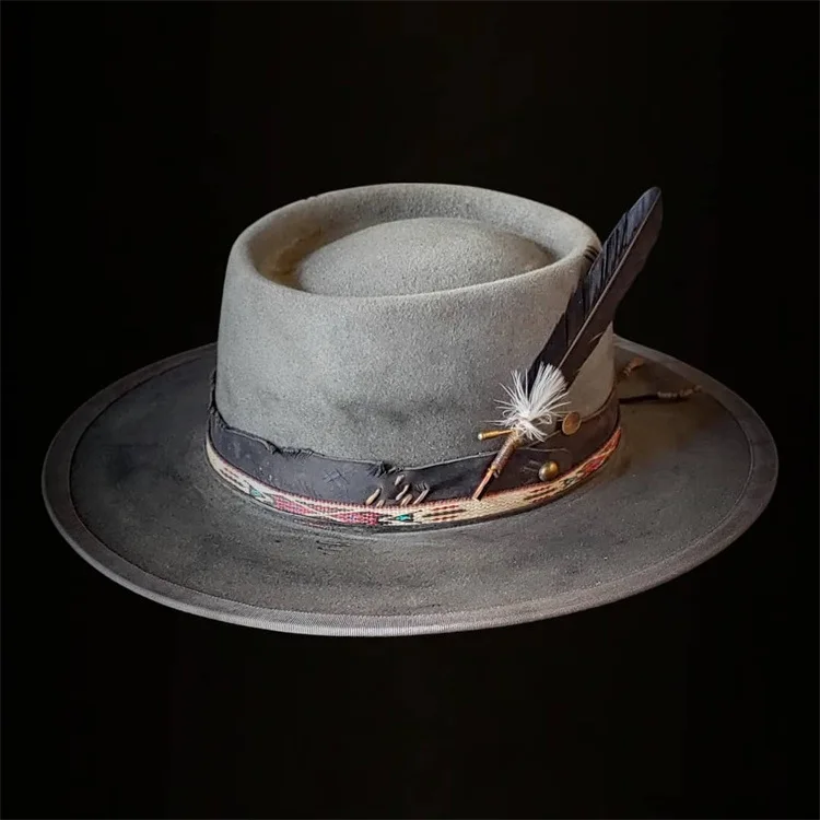 Sheepskin Hat Solid Color Sheepskin Felt Hat Feather Decorated Pure Wool Felt Hat