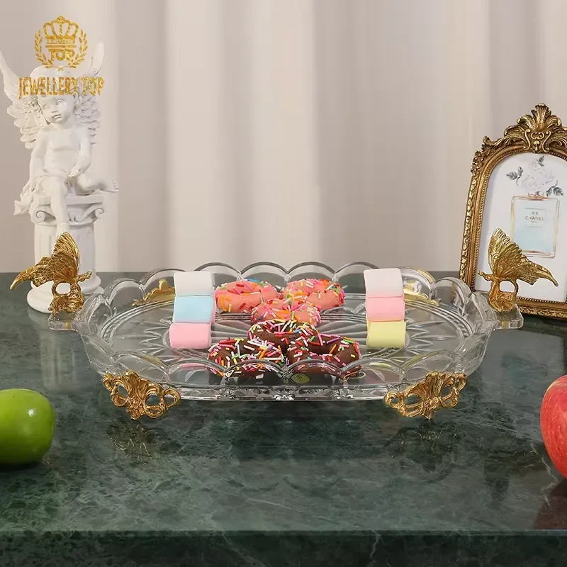 Deluxe dining table tray decorative fruit tray decorative snack nut chocolate crystal tray