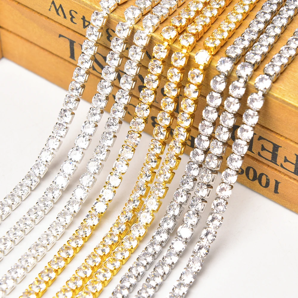 

New 1Meter Zircon Crystal Rhinestone Cup Chain Sew-On Diamond Glue-On Close Chains Glitter Trimming Diy Bags Shoes Garment