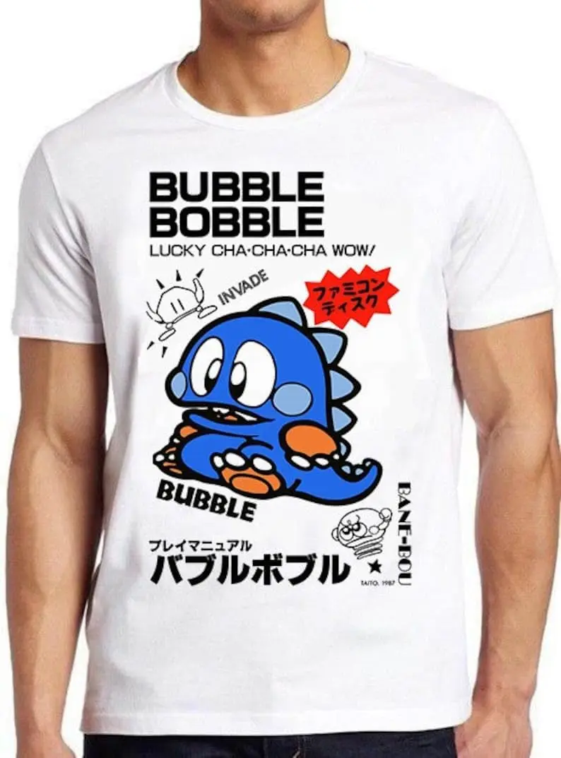 Bubble Bobble Japanese Poster Famicom Meme Gift Funny Tee Style Unisex Gamer Cult Movie Music T Shirt 967 Black