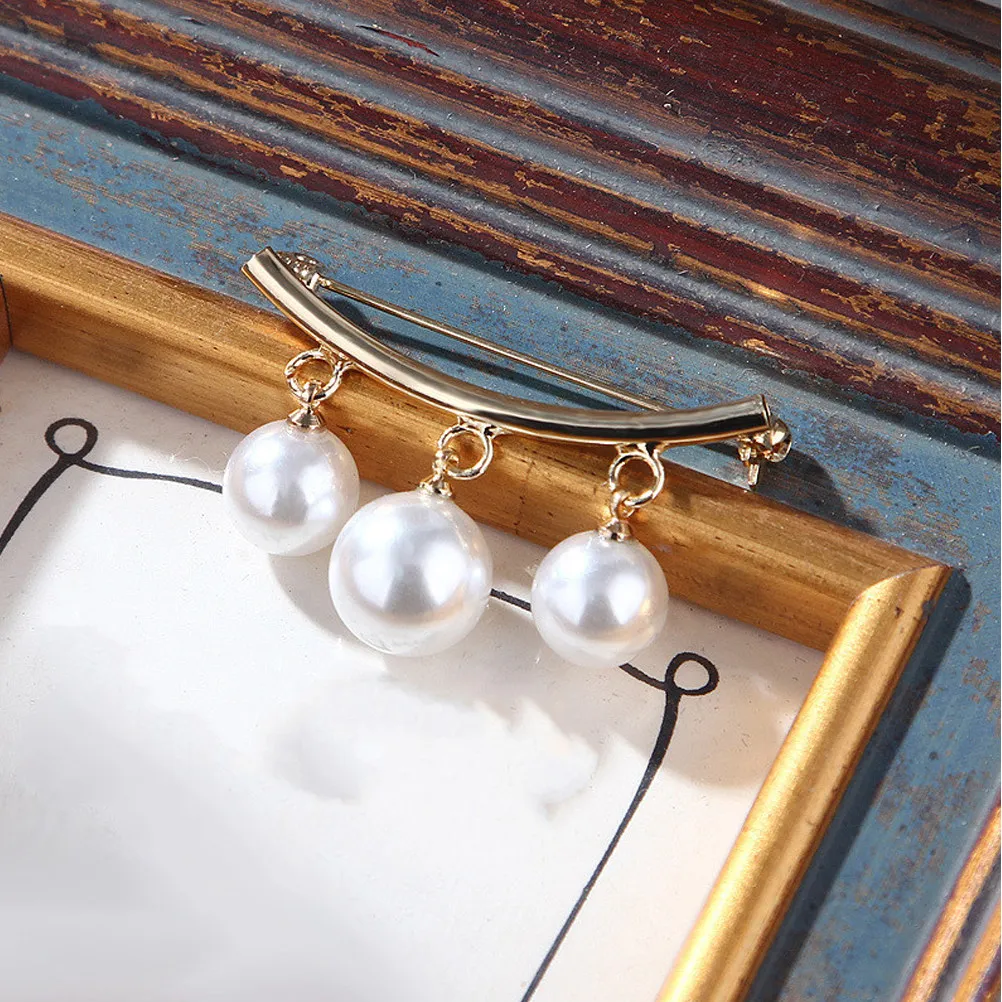 6Pcs Pearl Brooch Delicate Dangle Breast Pins Metal Scarf Brooches T-Shirt Sweater Clips Neckerchief Holder Pins Elegant Waist