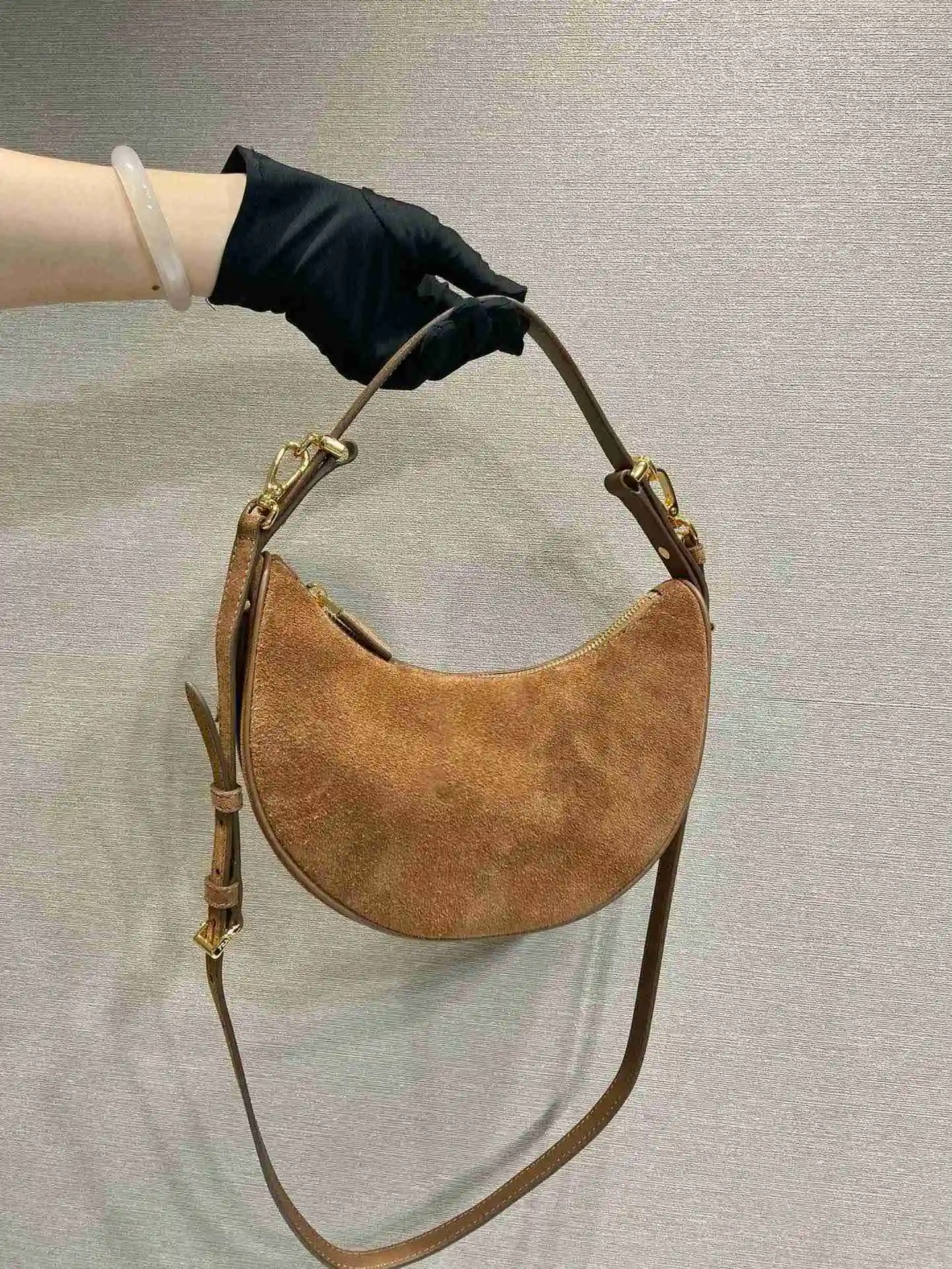 Simple Moon Handbag Curved Underarm Bag Velvet Leather Single Shoulder Crossbody Bag