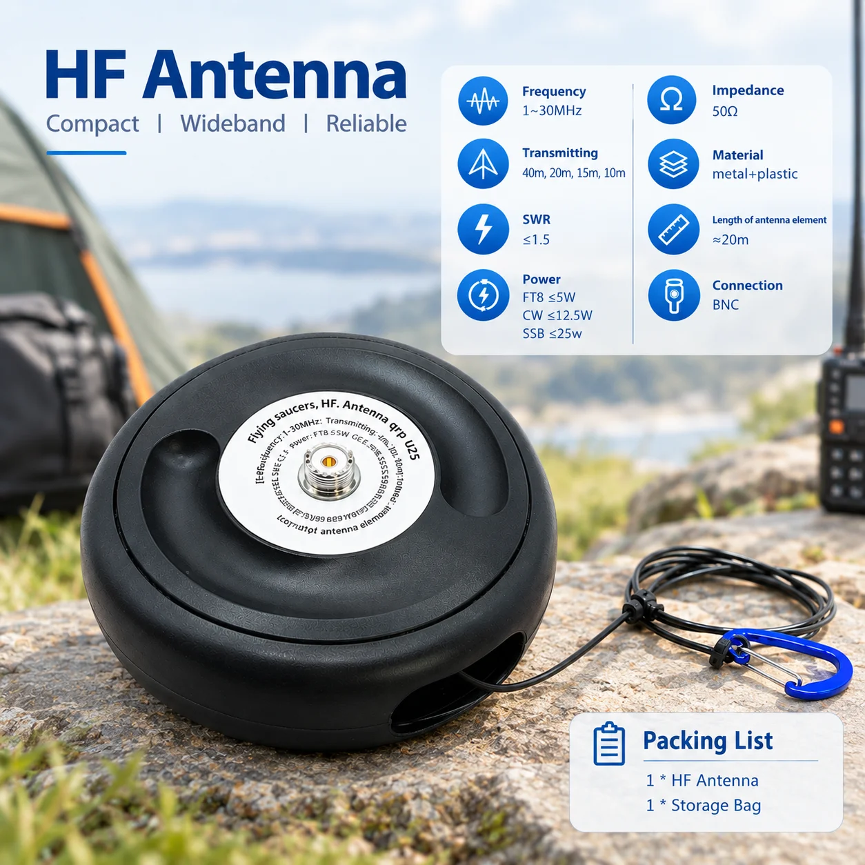 1-30MHz Pocket HF Shortwave Antenna, Inverted V End-Fed Long Wire Broadband Antenna with Balun view 6