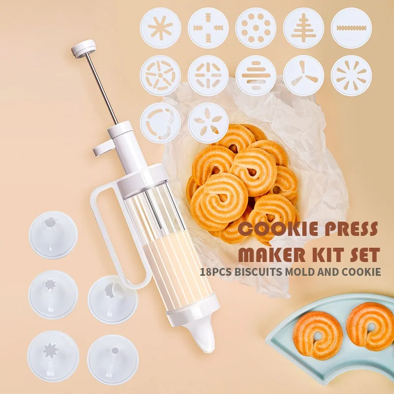 

18PCS/set Cookie Press Kit Gun Machine Making Cake Decoration 13 Press Molds Pastry Piping Nozzles Cookie Syringe Extruder Tool