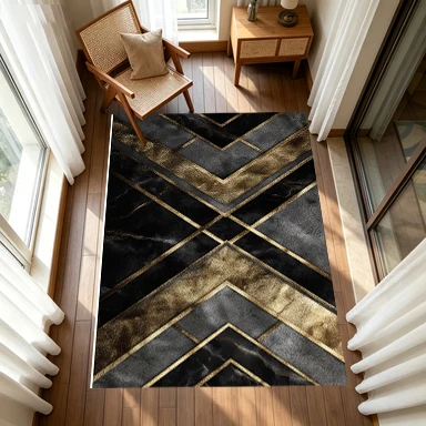 Luxury Black Gold Marble Geometric Carpet Flooring High‑End Home Living Room Hall Decor Carpet Flooring