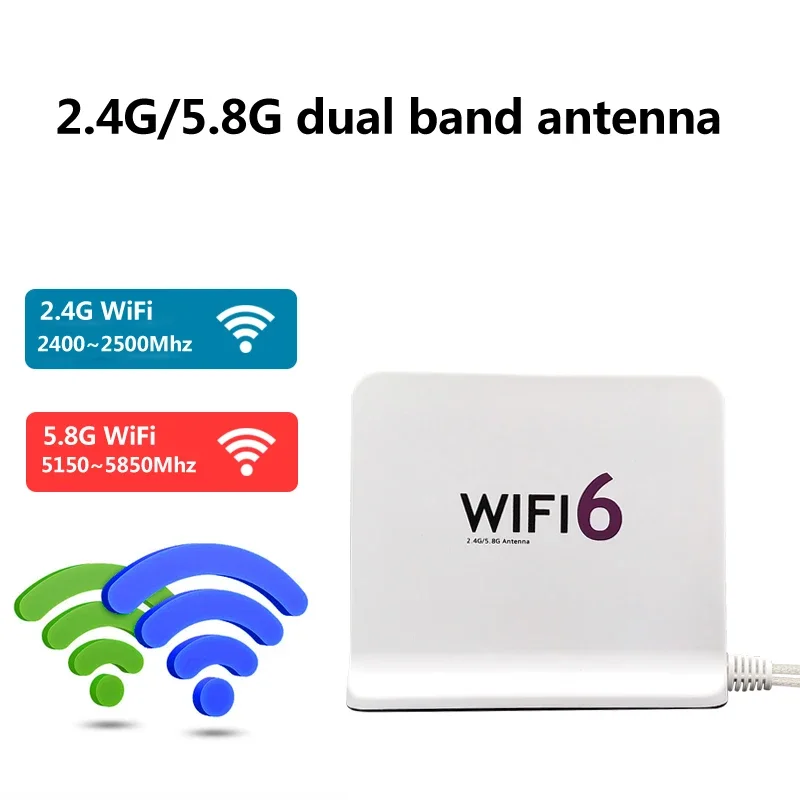 TS9 RP SMA WiFi Antenna - Dual Band, Mimo Aerial, Magnetic Base, Indoor/Outdoor Cable, 2.4G/5.8G, 2x Cable