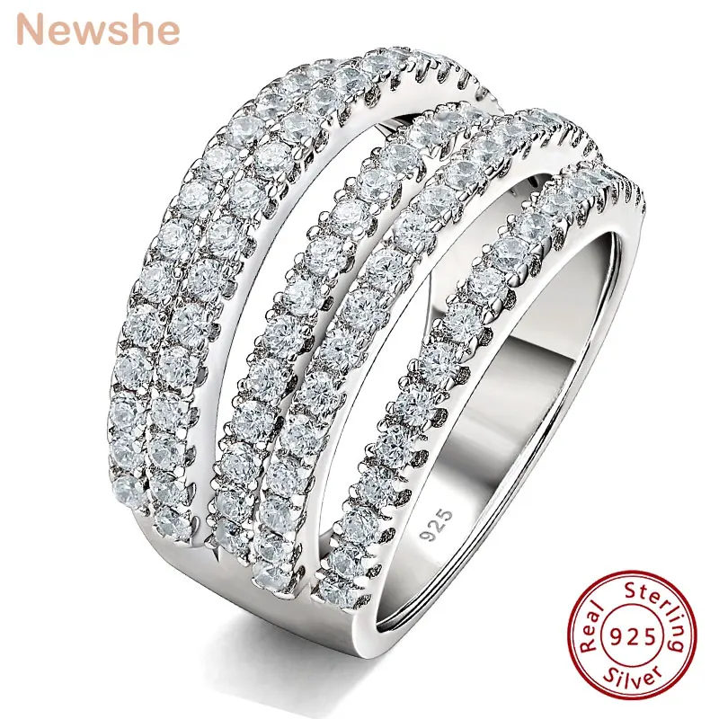 

Newshe Statement Wedding Rings for Women Genuine 925 Silver Jewelry Eternity Engagement Ring Brilliant CZ Diamond Party Gift