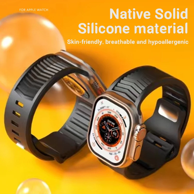สายซิลิโคนสําหรับ Apple Watch Band Ultra 2/1 49 มม.Series 9 8 7 45 มม.กีฬาสร้อยข้อมือ iWatch 6 5 4 3 SE 44 มม.42 มม.เข็มขัด Correa
