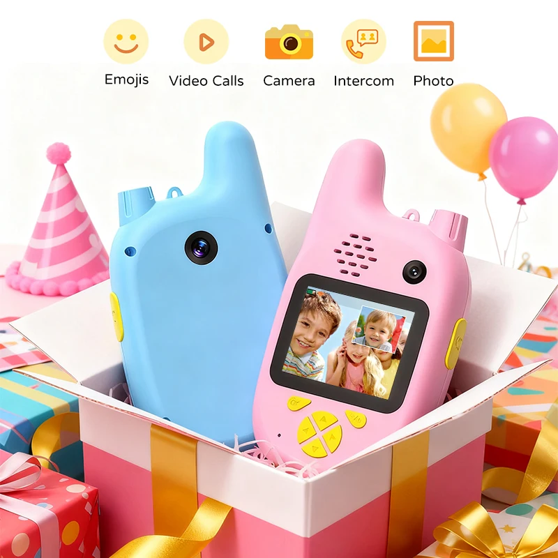 2 قطعة لعبة فيديو للأطفال لاسلكي تخاطب مع شاشة عرض 2.0 بوصة كاميرا مزدوجة اتجاهين استقبال هاتف داخلي إلكتروني للأطفال هدية #1