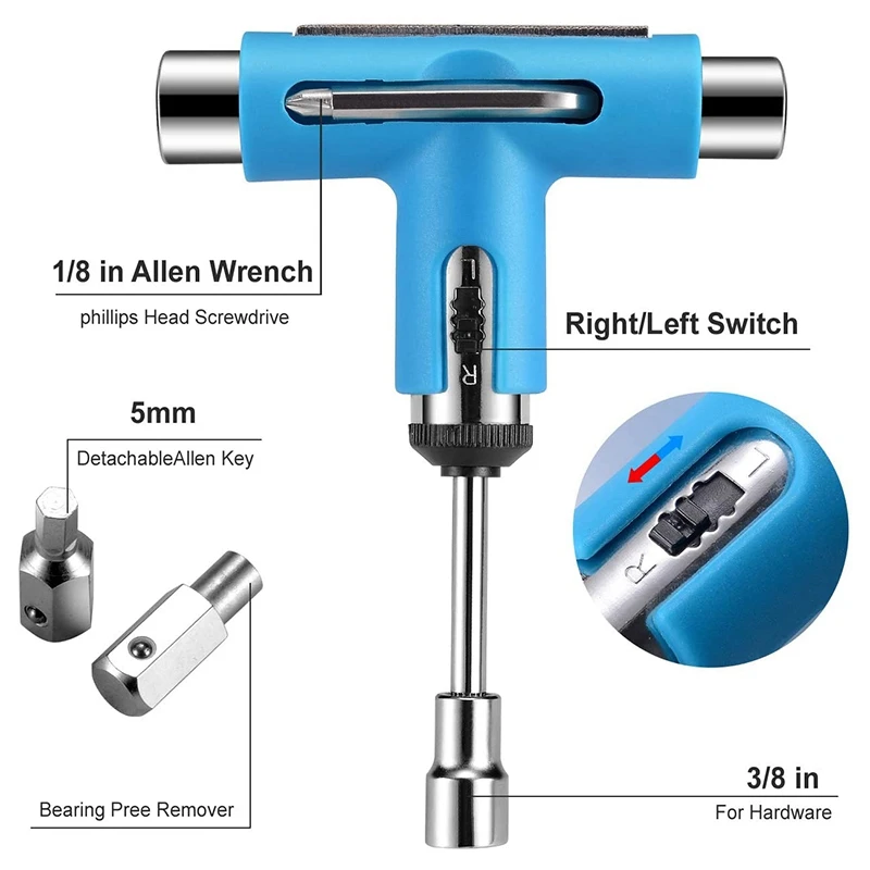 Kit de ferramentas de reparo de skate tudo-em-um multifuncional chave de skate em forma de t ferramentas de patins
