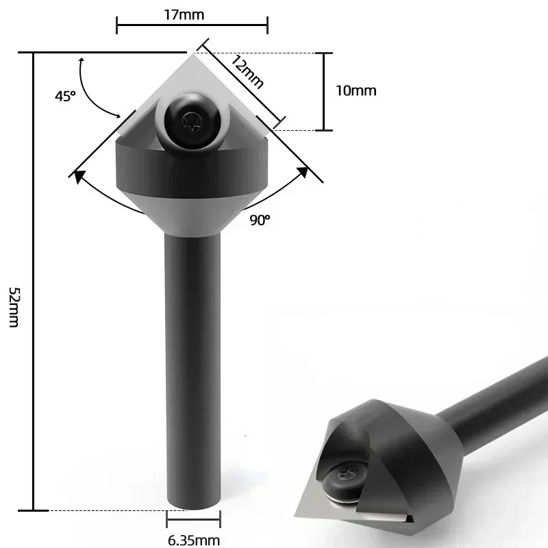 6.35mm Shank Router Trimming Machine Bit Industrial Grade 90 Degree V-shaped Flat Head Chamfer for Wood Engraving Trimming Tool