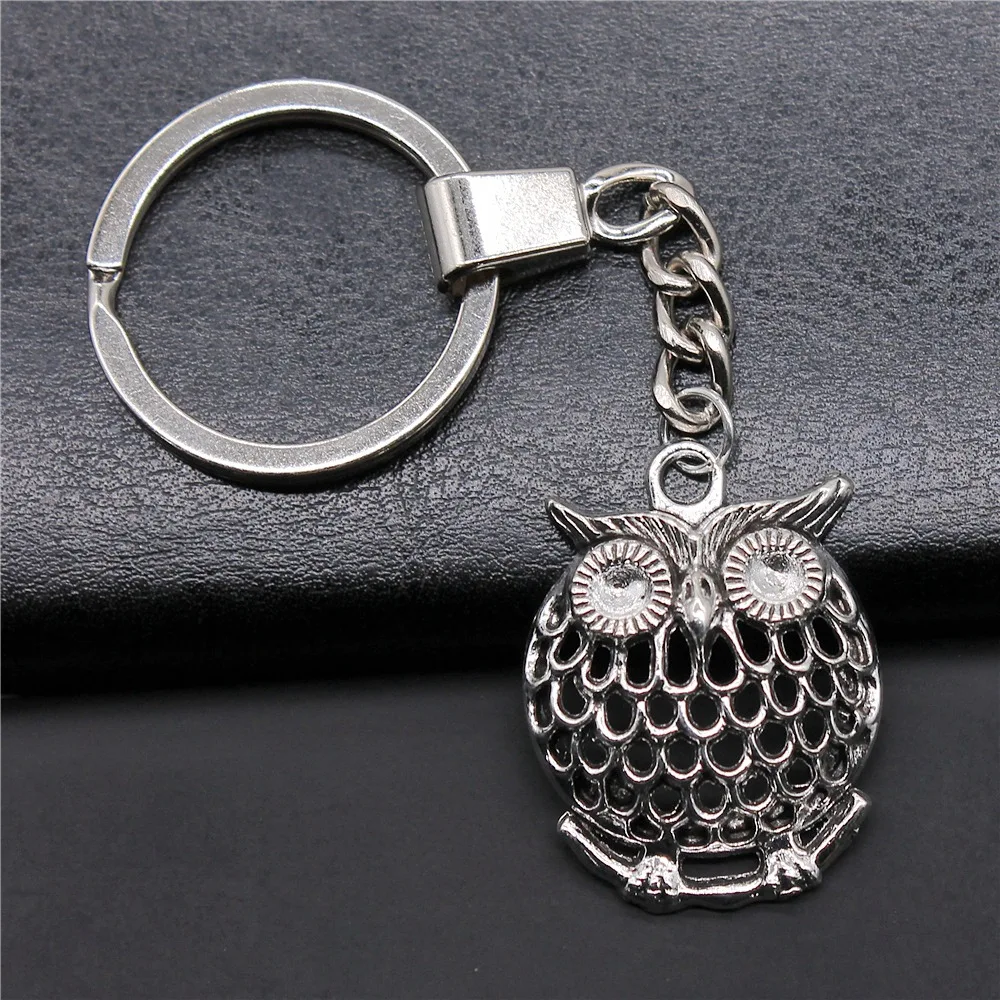 Women Men Keychain Gift 33x25mm Owl Pendants Keychain Keyring Holder Vintage Jewelry 2 Colors