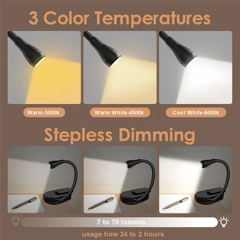 

【Must-Haves】Book Light 3 Color Reading Light USB Rechargeable Portable Book Lamp For Reading In Bed Book Lover LED Night Light