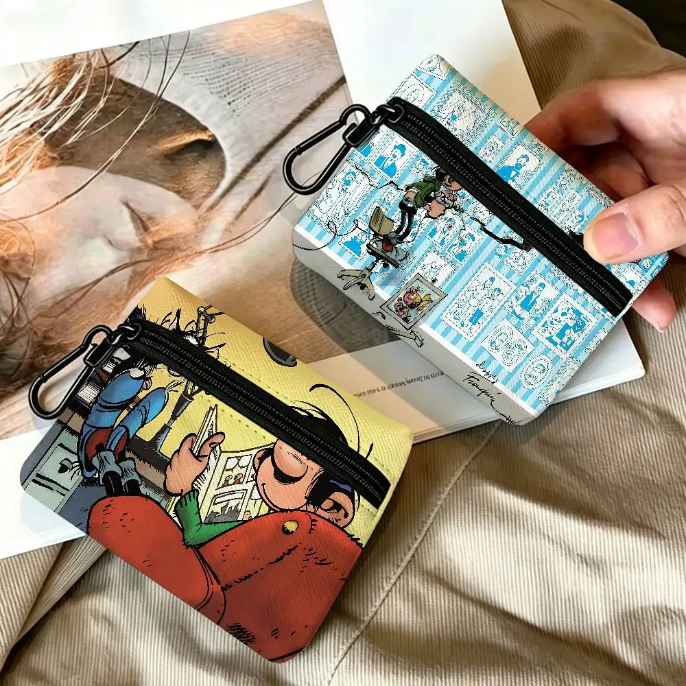 G-Gaston Lagaffe Anime Oxford Cloth Zipper Wallet Multifunctional Hanging Coin Bag For Credit Cards Keys Coins Earbuds