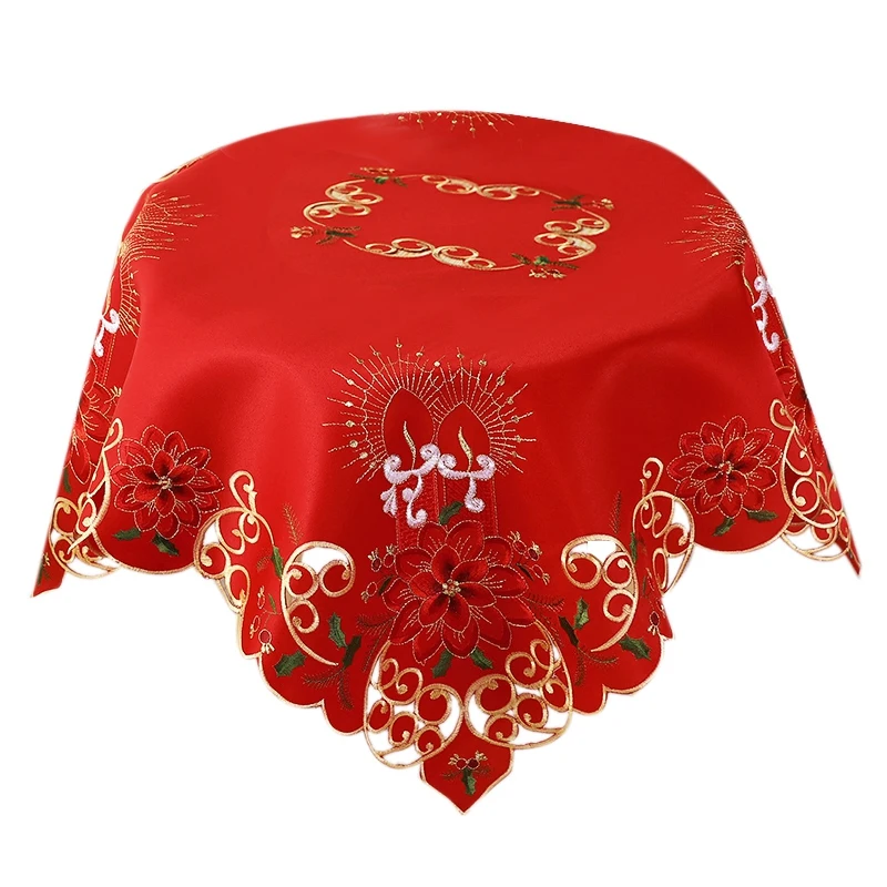 AEB1-Christmas Embroidered Table Cloth,Hollow-Out Round Tablecloth,For Restaurant Dinning Xams Party Banquet Events,33 Inch