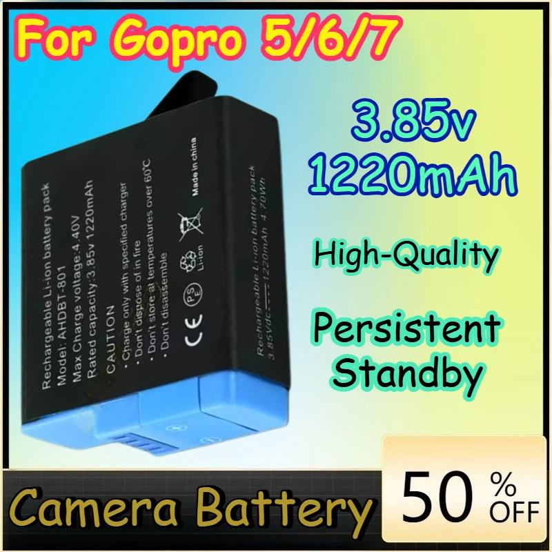 

Аккумулятор для GoPro 8, 3.85В, 1220мАч, высококачественный, для GoPro 5/6/7, универсальный, черный, с длительным временем работы в режиме ожидания