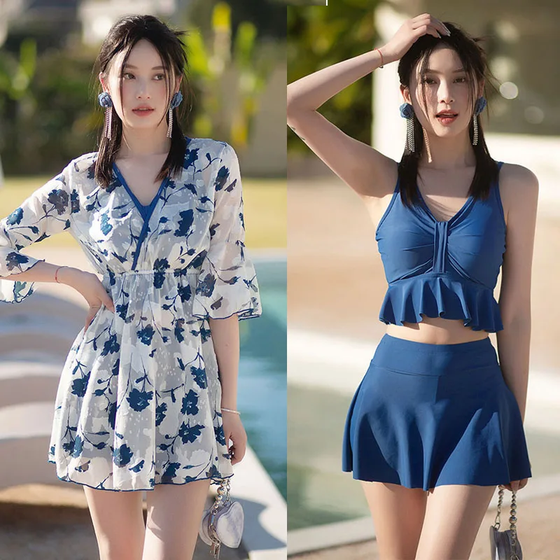 3pcs/set Swimsuit Cover Ups with Bikini Women V-Neck Bikini Summer Beach Coverups Dress for Swimwear Bathing Suit Beachwear