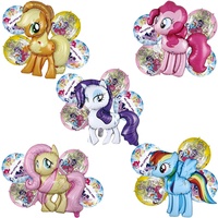 5pcs set My Little Ponyed Balloons Pink Horse Foil Ballons Happy Birthday Cartoon Party Baby Shower Girl Decoration Toys