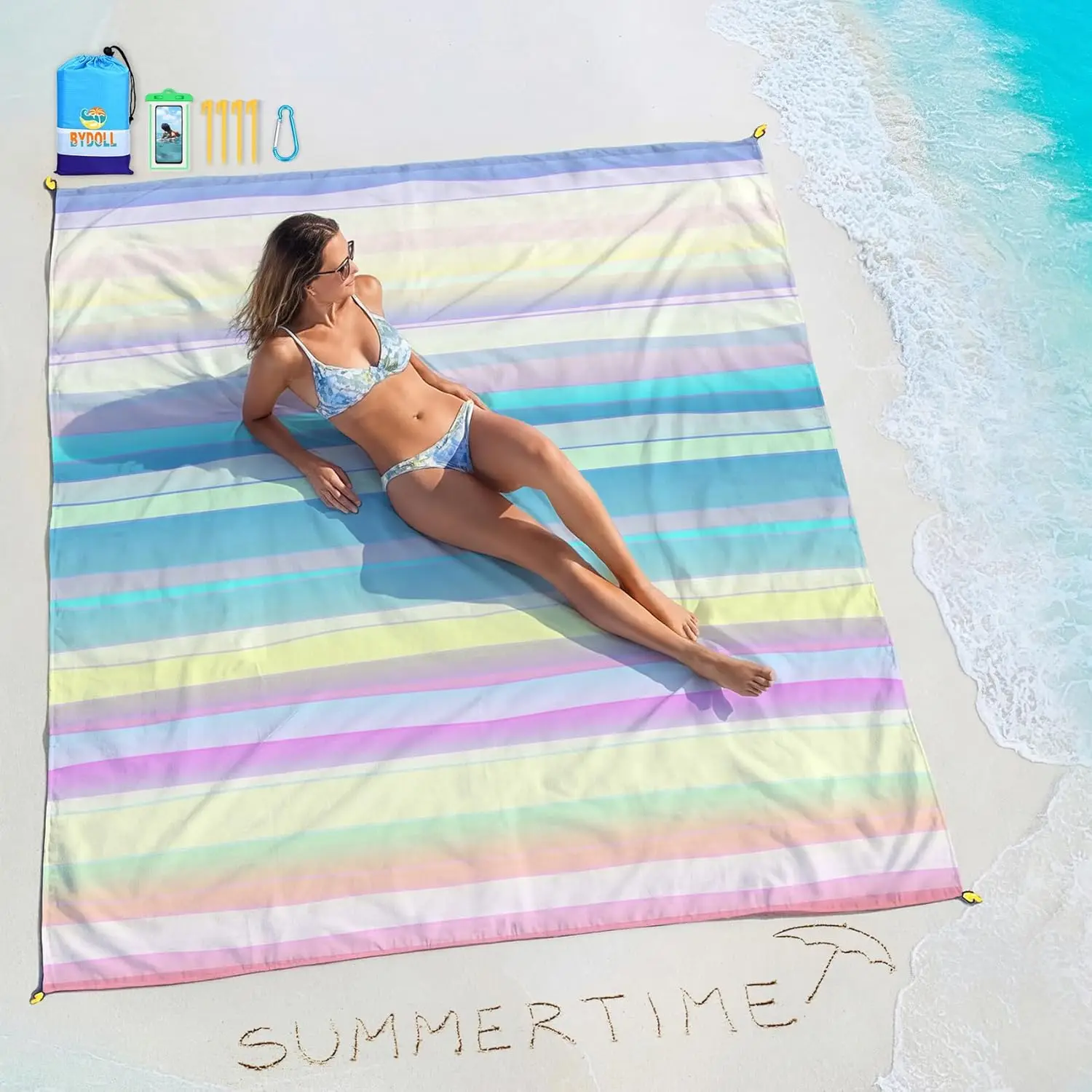 

Waterproof Sandproof Beach Blanket 78x110, Large Lightweight Picnic Mat for Travel Camping